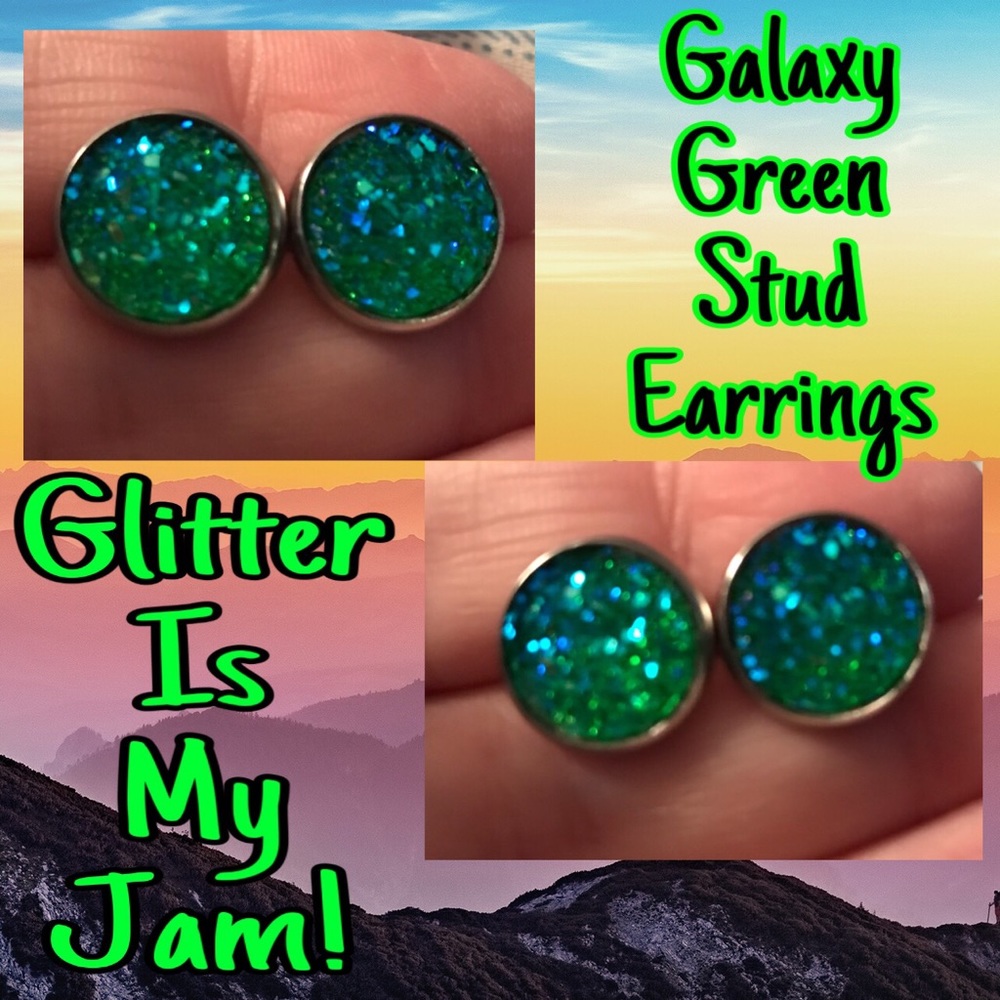 Pretty Galaxy Green Stud Earrings